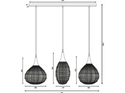 LED Pendelleuchte 3-flammig mit Drahtgeflecht Schwarz, Breite 86cm