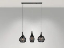 LED Pendelleuchte 3-flammig mit Drahtgeflecht Schwarz, Breite 86cm