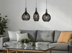 LED Pendelleuchte 3-flammig mit Drahtgeflecht Schwarz, Breite 86cm