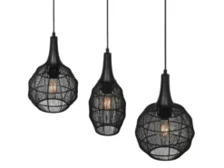 LED Pendelleuchte 3-flammig mit Drahtgeflecht Schwarz, Breite 86cm