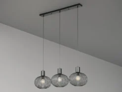 LED Pendelleuchte 3-flammig mit Gitter Lampenschirmen Schwarz, Breite 120cm