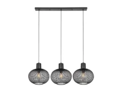 LED Pendelleuchte 3-flammig mit Gitter Lampenschirmen Schwarz, Breite 120cm