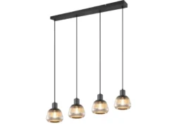 LED Pendelleuchte 4-flammig mit Glasschirmen Chrom bedampft, B: 90cm