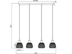 LED Pendelleuchte 4-flammig mit Glasschirmen Chrom bedampft, B: 90cm