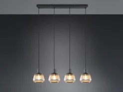 LED Pendelleuchte 4-flammig mit Glasschirmen Chrom bedampft, B: 90cm