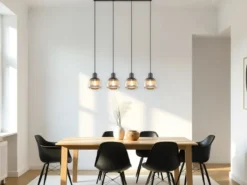 LED Pendelleuchte 4-flammig mit Glasschirmen Chrom bedampft, B: 90cm