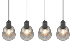 LED Pendelleuchte 4-flammig mit Glasschirmen Chrom bedampft, B: 90cm