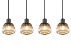 LED Pendelleuchte 4-flammig mit Glasschirmen Chrom bedampft, B: 90cm