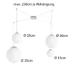 LED Pendelleuchte 4 flammig mit Glaskugeln Opalweiß, Abhängung bis 250cm