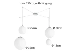 LED Pendelleuchte 4 flammig mit Glaskugeln Opalweiß, Abhängung bis 250cm