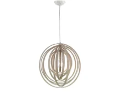LED Pendelleuchte 1-flammig Naturholz Stufen Dimmer, Ø 50cm