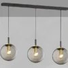 LED Pendelleuchte 3-flammig Rauchglas Schwarz mit Messing, Breite 115cm
