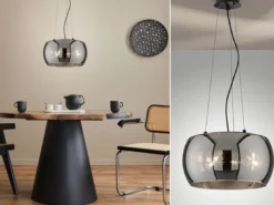 LED Pendelleuchte 3-flammig rund aus Rauchglas Industrial, Ø 40cm
