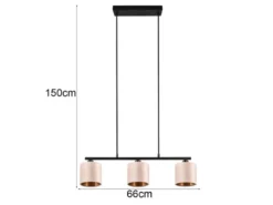 LED Pendelleuchte 3-flammig Samt Lampenschirme Beige Gold, Breite 66cm