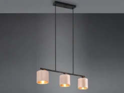 LED Pendelleuchte 3-flammig Samt Lampenschirme Beige Gold, Breite 66cm