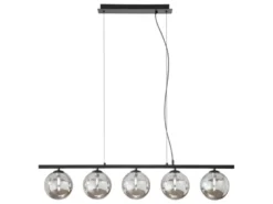 LED Pendelleuchte 5-flammig Schwarz-Glaskugeln Rauchglas, Breite 100cm
