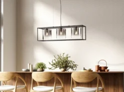LED Pendelleuchte 3-flammig Schwarz mit Rauchglas, Breite 90cm