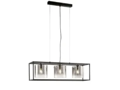 LED Pendelleuchte 3-flammig Schwarz mit Rauchglas, Breite 90cm