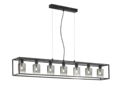 LED Pendelleuchte 7-flammig Schwarz lang mit Rauchglas, Breite 130cm
