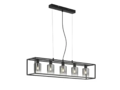 LED Pendelleuchte 5-flammig Schwarz mit Rauchglas, Breite 95cm