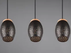LED Pendelleuchte 3-flammig Schwarz/Gold mit Stanzmuster, Breite 71cm