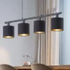 LED Pendelleuchte 4-flammig Stoff Lampenschirme Schwarz/Gold, Breite 75cm
