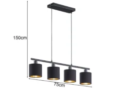 LED Pendelleuchte 4-flammig Stoff Lampenschirme Schwarz/Gold, Breite 75cm