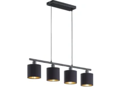 LED Pendelleuchte 4-flammig Stoff Lampenschirme Schwarz/Gold, Breite 75cm