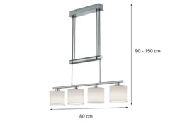 LED Pendelleuchte 4-flammig Weiß höhenverstellbar mit Stoffschirmen, B: 80cm