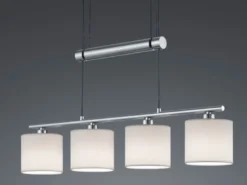 LED Pendelleuchte 4-flammig Weiß höhenverstellbar mit Stoffschirmen, B: 80cm