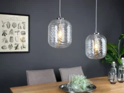 LED Pendelleuchte 2-flammig Wellenmuster Klarglas, Abhängung bis 250cm