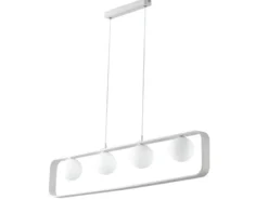 LED Pendelleuchte 4-flammig Weiß Glaskugeln Opalweiß, Breite 100cm