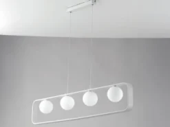 LED Pendelleuchte 4-flammig Weiß Glaskugeln Opalweiß, Breite 100cm