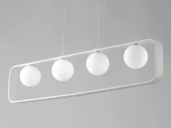 LED Pendelleuchte 4-flammig Weiß Glaskugeln Opalweiß, Breite 100cm
