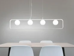 LED Pendelleuchte 4-flammig Weiß Glaskugeln Opalweiß, Breite 100cm