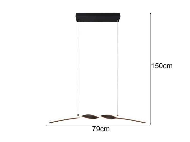 LED Pendelleuchte GINKO in Metall Schwarz geschwungen, Breite 79cm