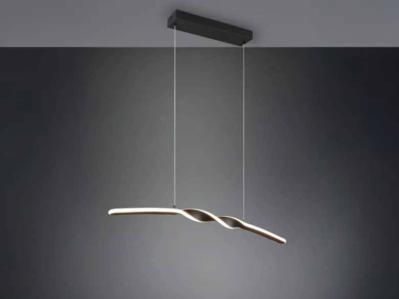 LED Pendelleuchte GINKO in Metall Schwarz geschwungen, Breite 79cm