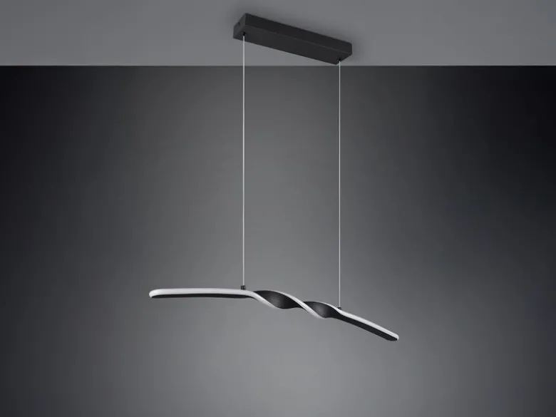 LED Pendelleuchte GINKO in Metall Schwarz geschwungen, Breite 79cm