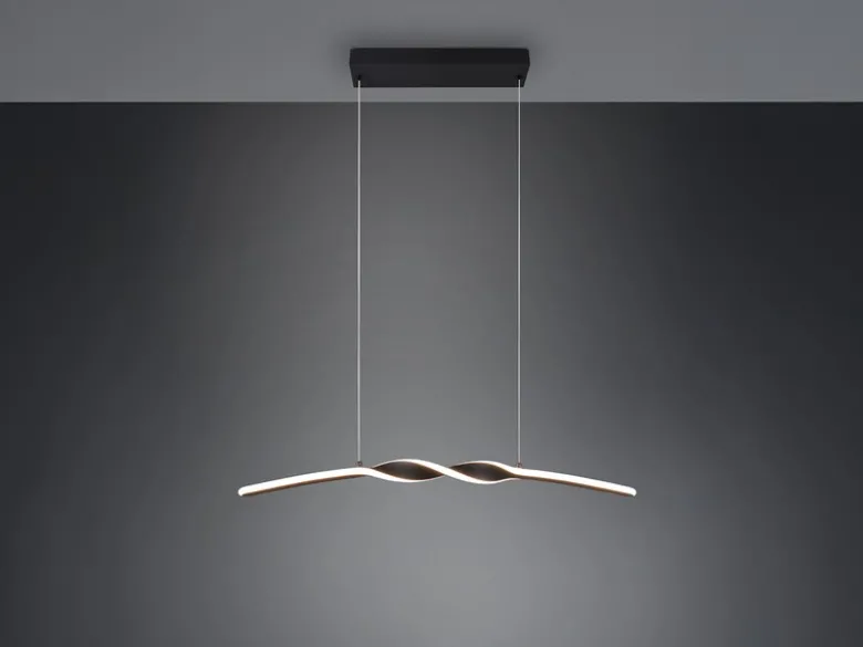 LED Pendelleuchte GINKO in Metall Schwarz geschwungen, Breite 79cm