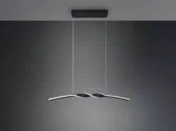 LED Pendelleuchte GINKO in Metall Schwarz geschwungen, Breite 79cm