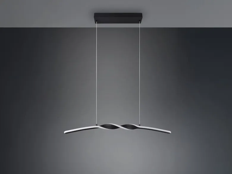 LED Pendelleuchte GINKO in Metall Schwarz geschwungen, Breite 79cm
