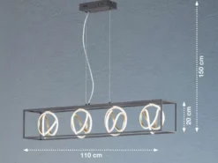 LED Pendelleuchte GISI 4-flammig Schwarz Gold dimmbar & Tageslicht, Breite 110cm