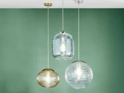 LED Pendelleuchte Glaskugel Wellenmuster in Transparent, Ø 33cm