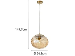 LED Pendelleuchte Glaskugel Wellenmuster Champagner, Ø 24,8cm