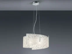LED Pendelleuchte Glas Lampenschirm mit Schrift Dekor, Ø 50cm