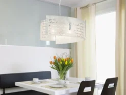LED Pendelleuchte Glas Lampenschirm mit Schrift Dekor, Ø 50cm