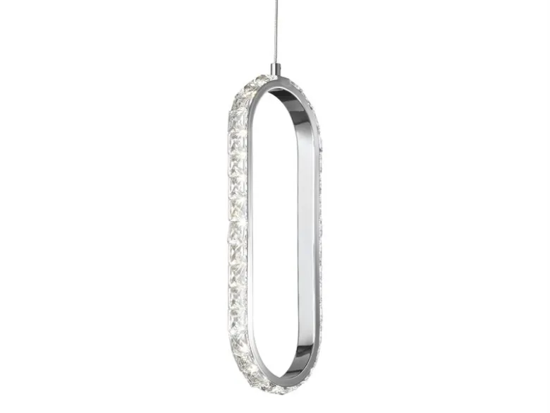 LED Pendelleuchte HARLEY mit Kristall Ring oval einflammig Silber, Breite 16cm