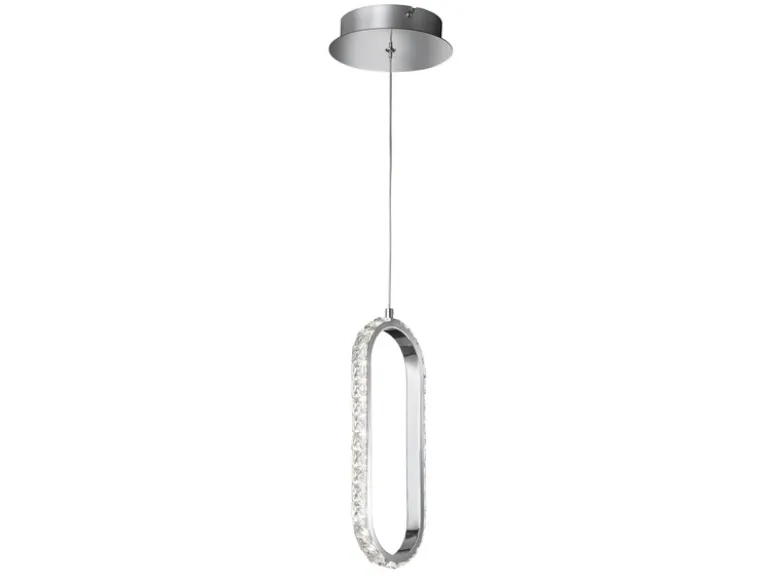 LED Pendelleuchte HARLEY mit Kristall Ring oval einflammig Silber, Breite 16cm