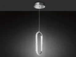 LED Pendelleuchte HARLEY mit Kristall Ring oval einflammig Silber, Breite 16cm