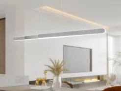 LED Pendelleuchte HELIOS Silber dimmbar & ausziehbar, max. Breite 130cm